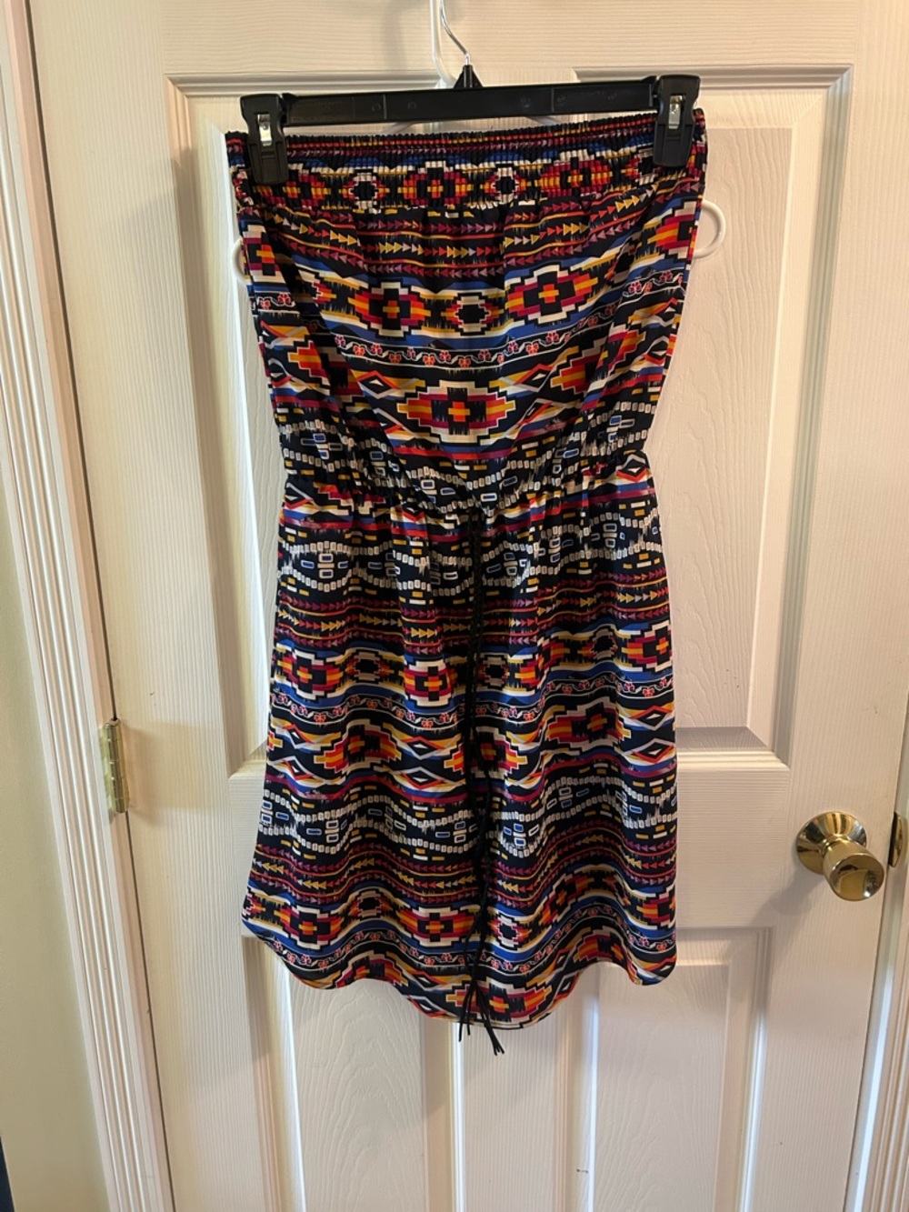 Xhilaration Strapless Aztec Print Dress in Navy, Red & Yellow